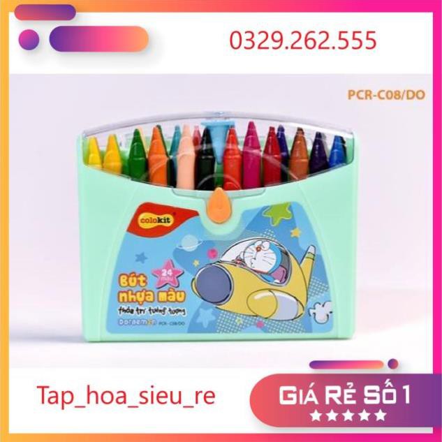(Rẻ Vô địch) Bút sáp màu hộp nhựa 24 màu Doremon siêu đẹp