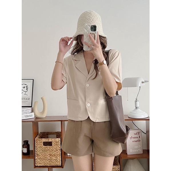 Áo vest nữ cộc tay dáng lửng đệm vai phong cách Hàn Quốc, Áo blazer nữ khoác ngoài dáng ngắn ulzzang (TTA146)