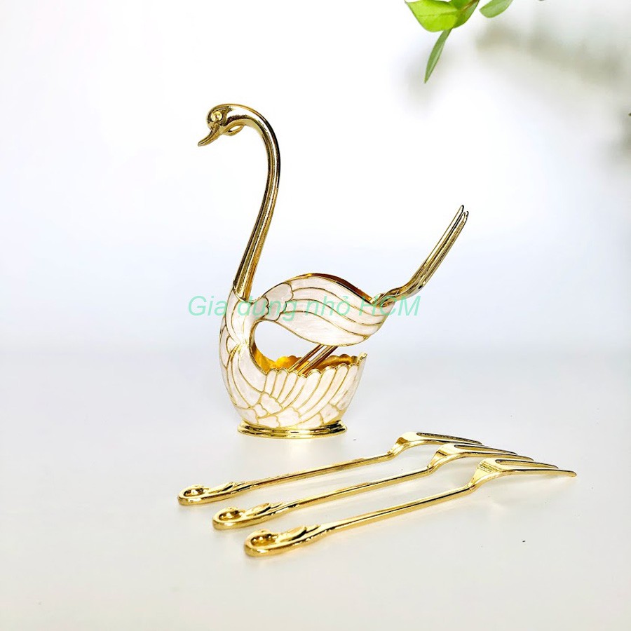 Bộ 6 nĩa kèm kệ thiên nga inox vàng