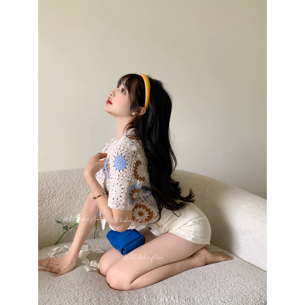 LALISAS Áo Dệt Kim Ngắn Tay Phối Lỗ Thời Trang Hàn Quốc Dễ Phối Đồ