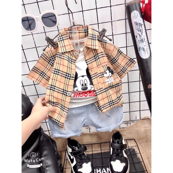 [SET BÉ TRAI] Bộ kẻ BBR 3 màu cùng quần jean cực chất cho bé trai