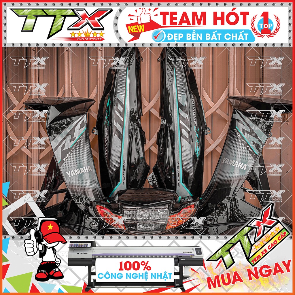 ✟Tem rời sirius rc 110 , Team chế dán xe màu đen xám xi chỉ xanh bao đẹp Shop TTX mã (S0015/A6)