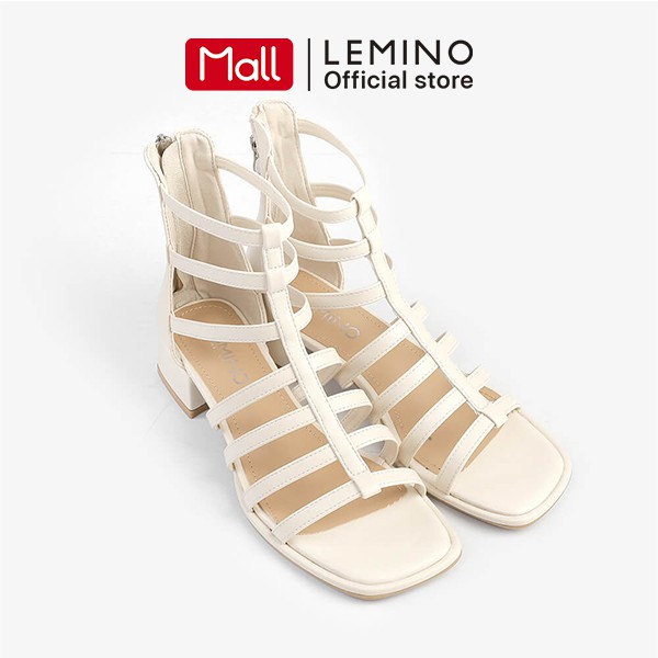 Giày Sandal LEMINO LE621018 Mũi Vuông Phối Dây Quai Mảnh Cao 3cm Kéo Khóa Sau Năng Động-Tiện Lợi