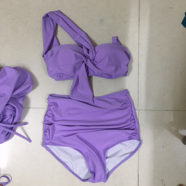 Đồ bơi lưng cao Bikini hai mảnh nâng ngực màu tím lệch vai siêu hot | BigBuy360 - bigbuy360.vn