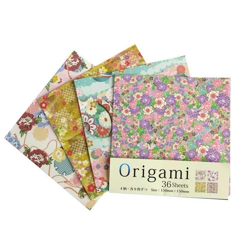 GIẤY XẾP HÌNH ORIGAMI HỌA TIẾT HOA VĂN TRUYỀN THỐNG NHẬT BẢN 36 TỜ 4 MÀU X 9 TỜ