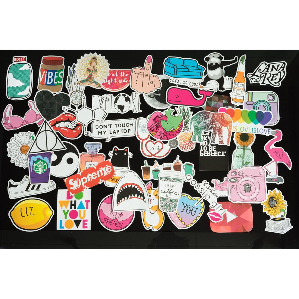 Sticker chủ đề pink màu hồng mẫu mới 2020 M1 trang trí vali, mũ bảo hiểm, guitar, ukelele, laptop, macbook, điện thoại…