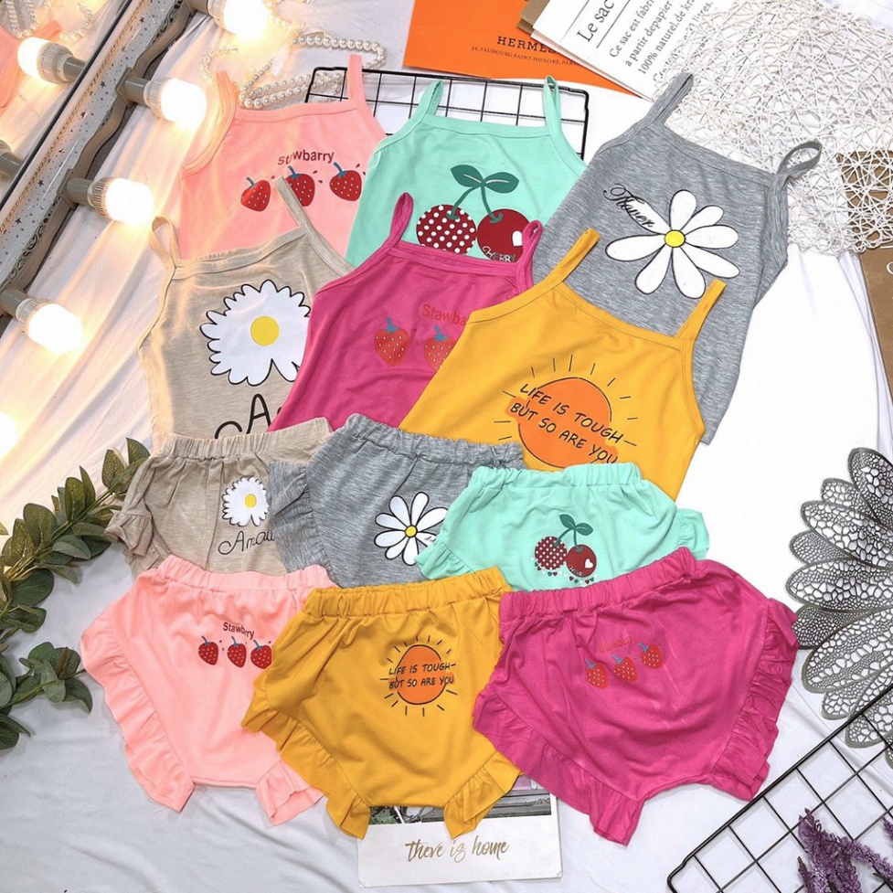 BỘ 2 DÂY BÉ GÁI VẢI COTTON IN HÌNH HOA QUẢ SUWBARRY SIÊU ĐÁNG YÊU !!!
