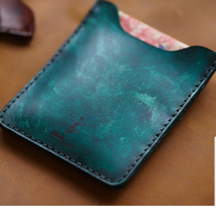 Ví mini nam nữ RAM Leather handmade da bò Italia Vegtan màu aqua green