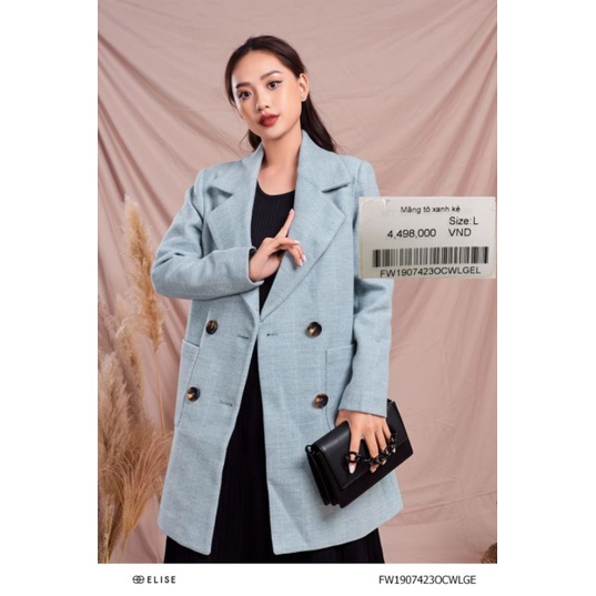 Áo măng tô xanh kẻ ELISE FW1907423OCWLGEL big size XL