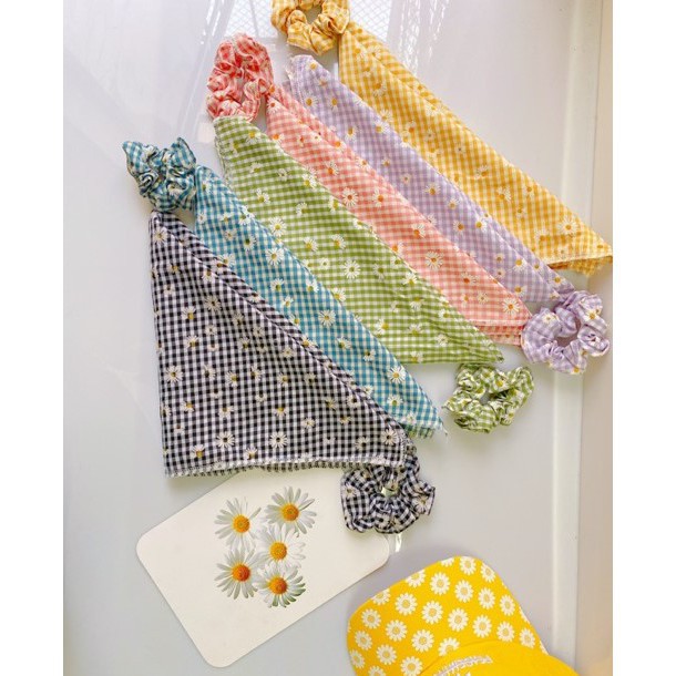 Khăn turban bandana vuông vải caro hoa cúc đa năng, khăn thơi trang, buộc toc, / giày thể thao97