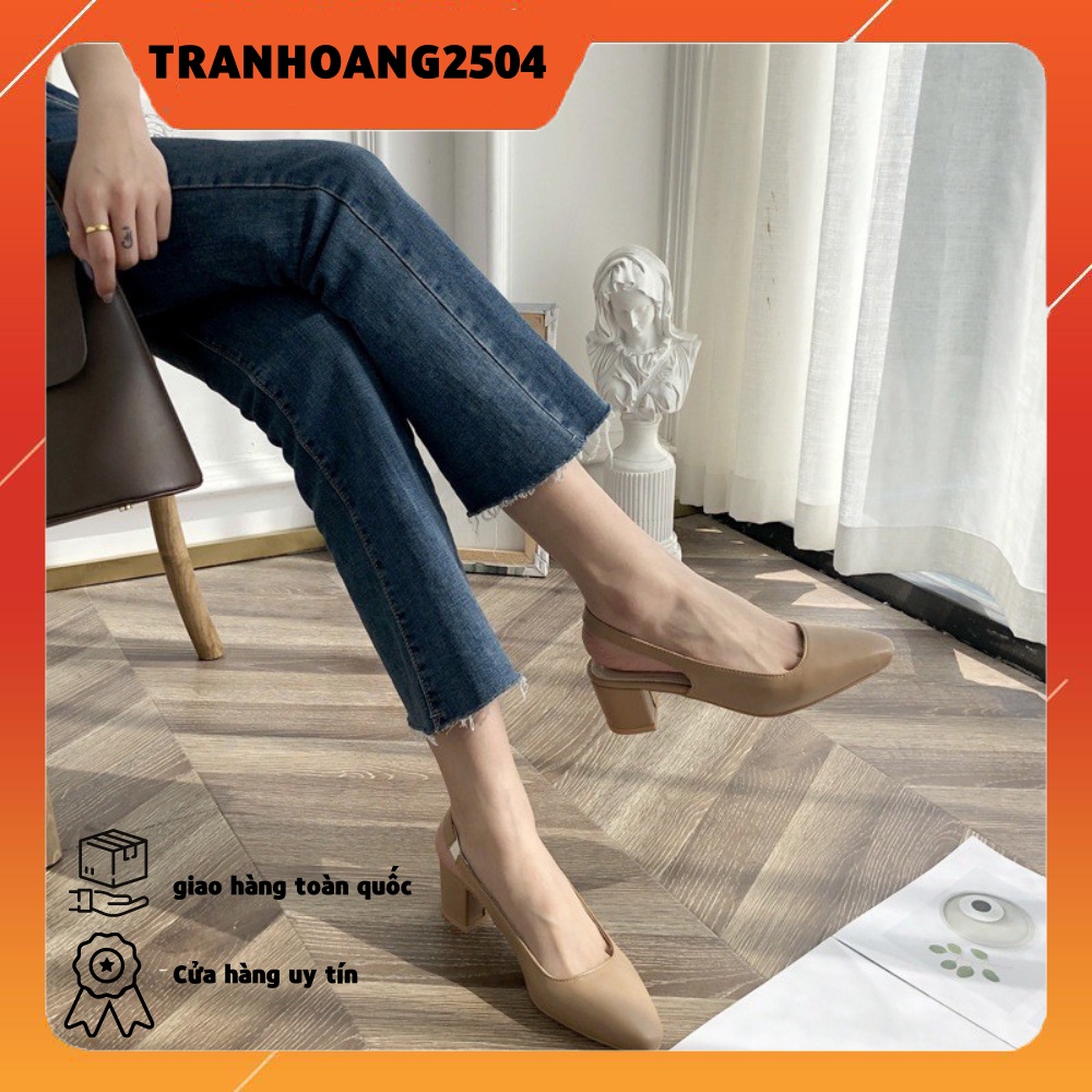 CÓ SẴN KÈM ẢNH THẬT Giày cao gót thời trang mũi nhọn phối dây hở gót cao 5cm