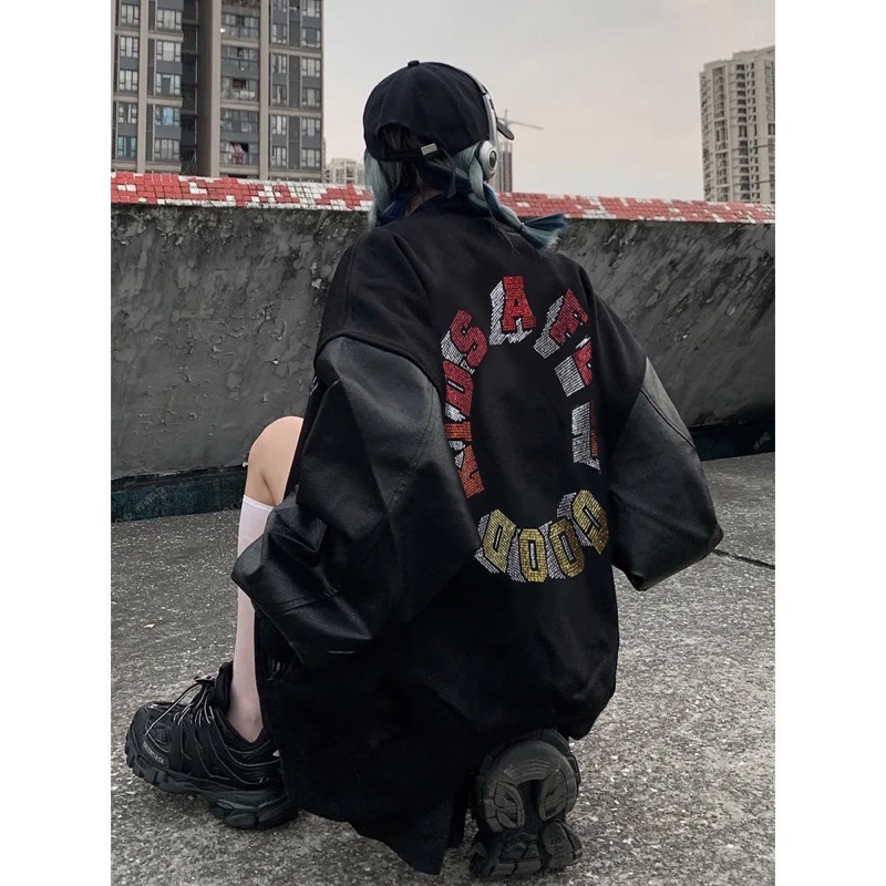 [ miễn phí giao hàng ] áo khoác bomber nam nữ tay phối da hàng quảng châu cao cấp ( ảnh thật ở cuối ) | BigBuy360 - bigbuy360.vn