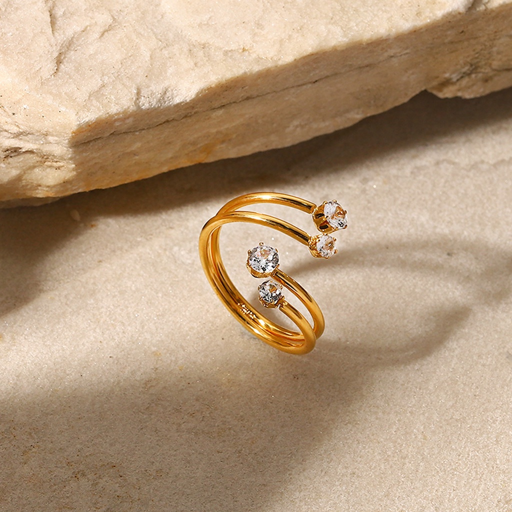 Vnox Nhẫn Hở Hai Lớp Đính Đá Cz Mạ Vàng Có Thể Điều Chỉnh Làm Quà Tặng Trang Sức