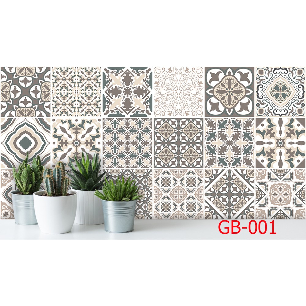 Decal gạch bông dán bếp - set 18 ô