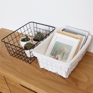 Giỏ sắt trắng lót vải canvas (giỏ hơi trầy)
