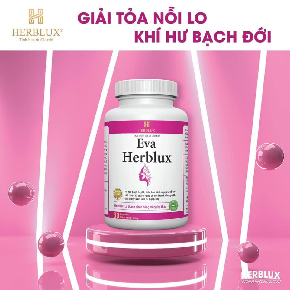 Viên điều hòa kinh nguyệt Eva Herblux giảm đau bụng kinh viêm nhiễm phụ khoa, khí hư huyết trắng  Ago
