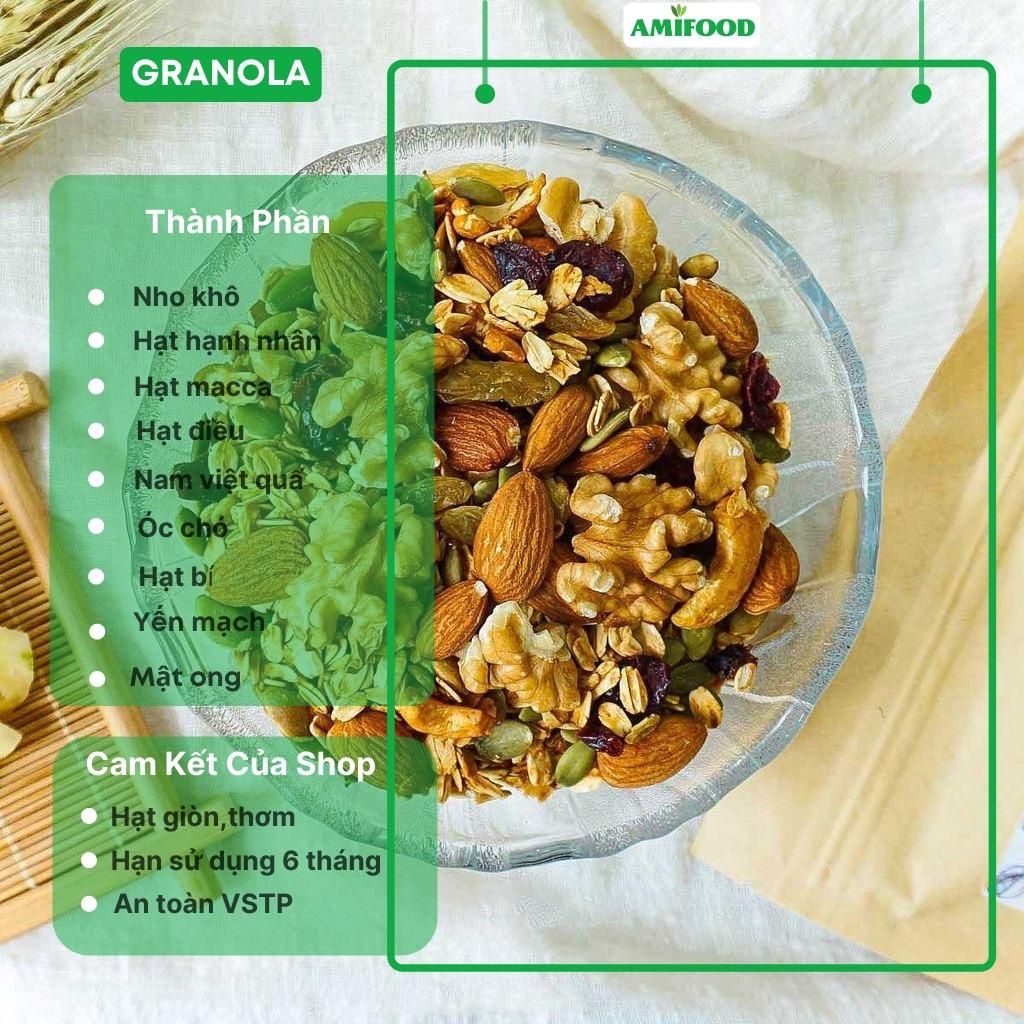 Granola Siêu Hạt Amifood, Ngũ Cốc Ăn Kiêng Giảm Cân, Ăn Vặt Mẹ Bầu Thêm Macca, Óc Chó, Hạt Điều, Hạnh Nhân