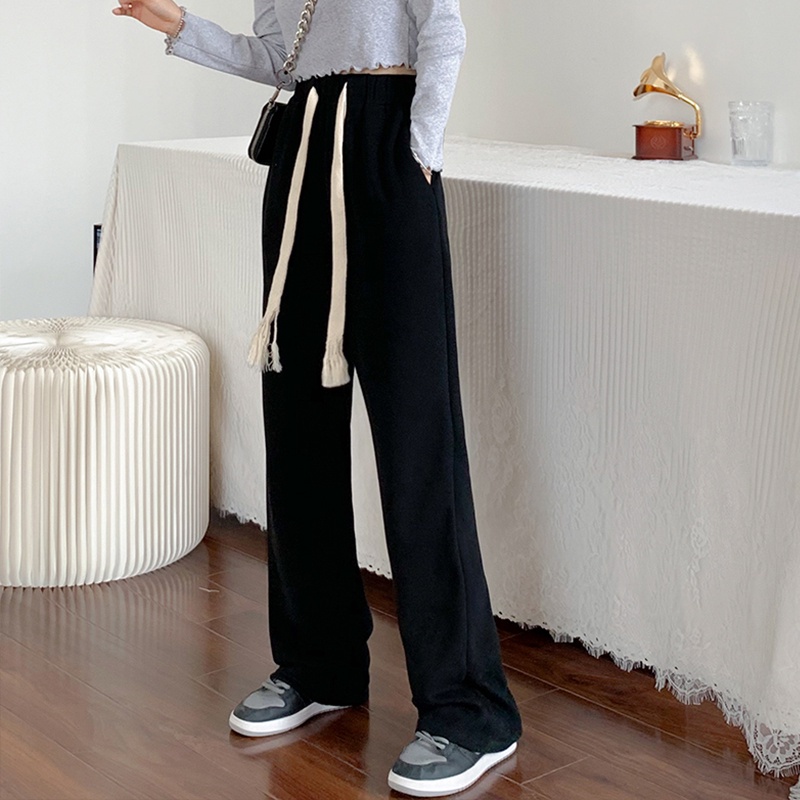 Quần Ống Rộng Lưng Cao Màu Trơn Phong Cách Hàn Quốc Thời Trang Dành Cho Nữ