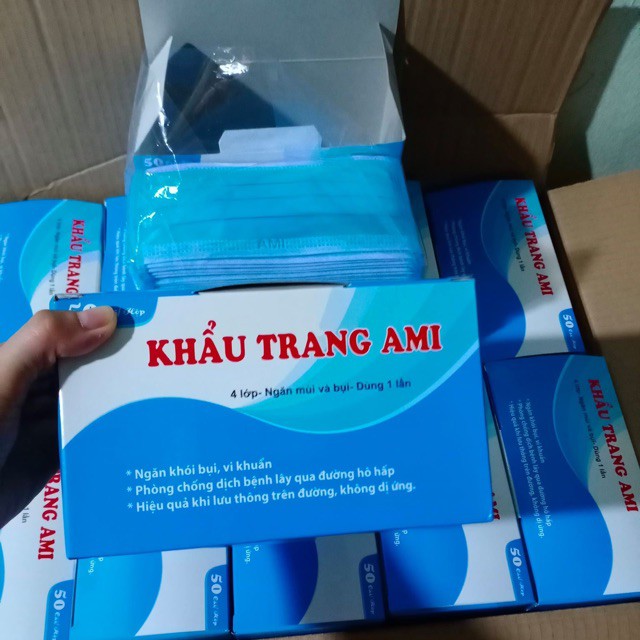 [MÀU XÁM] Khẩu trang Y tế AMI xám - Kháng khuẩn 4 lớp - 1 Hộp 50 chiếc