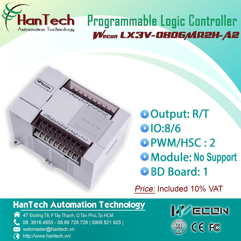 3/ Bộ điều khiển logic có khả năng lập trình (PLC)  Wecon LX3V-0806MR2H-A2  [HanTech Automation Technology]