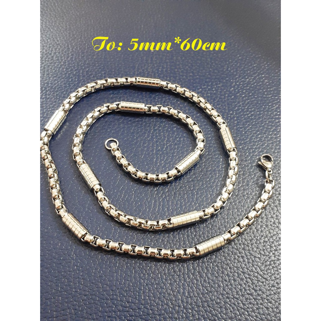 Dây chuyền nam inox cao cấp kiểu bông dừa 5mm bọc khoanh 6mm sọc ngag siêu đẹp, không đen-Đem lại đẳng cấp cho người đeo