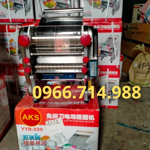 Máy Cán Bột Cắt Sợi Làm Mì Tươi Chạy Điện AKS 220 Inox Toàn Bộ Trục Cán 22cm Lô Cắt Sợi Tròn,Sợi Dẹt Bảo Hành 12 Tháng
