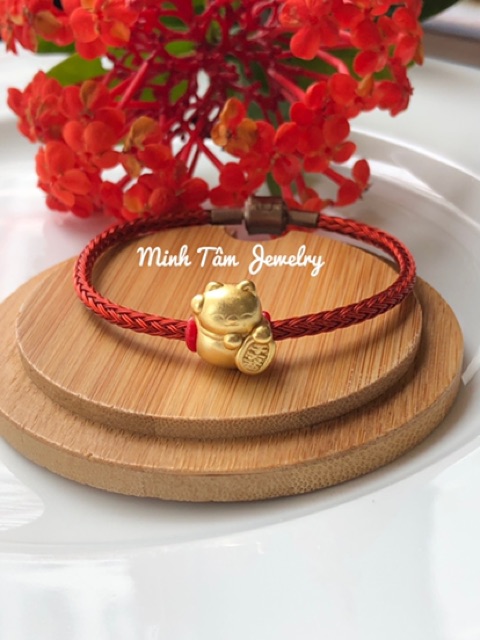 Vòng tay dây cước mèo thần tài bạc thật-Minh Tâm Jewelry