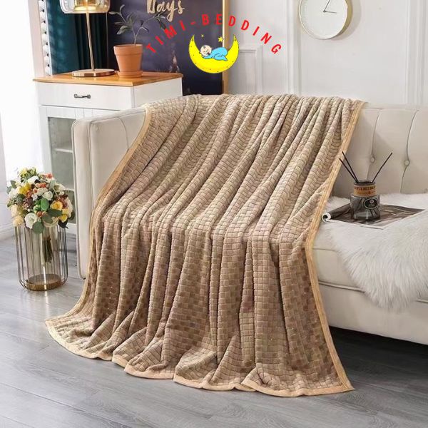 Chăn lông tuyết kẻ hình vuông, tăm cao cấp, mềm mại và ấm áp kích thước 2x2,3m nặng 1,5kg – Timibedding