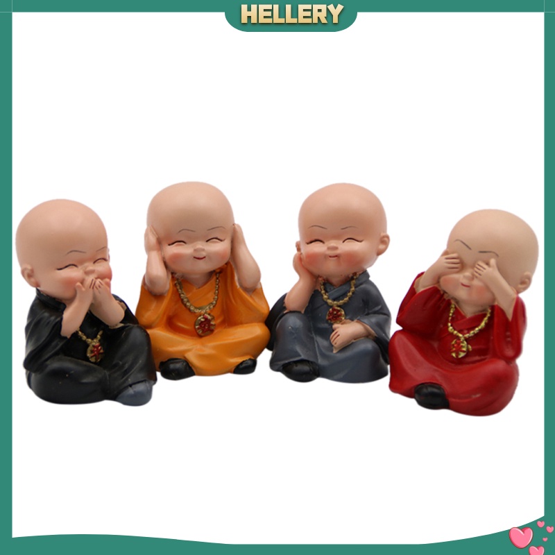 Set 4 Mô Hình Chú Tiểu Kung Fu Mini Trang Trí Bàn Làm Việc Diy