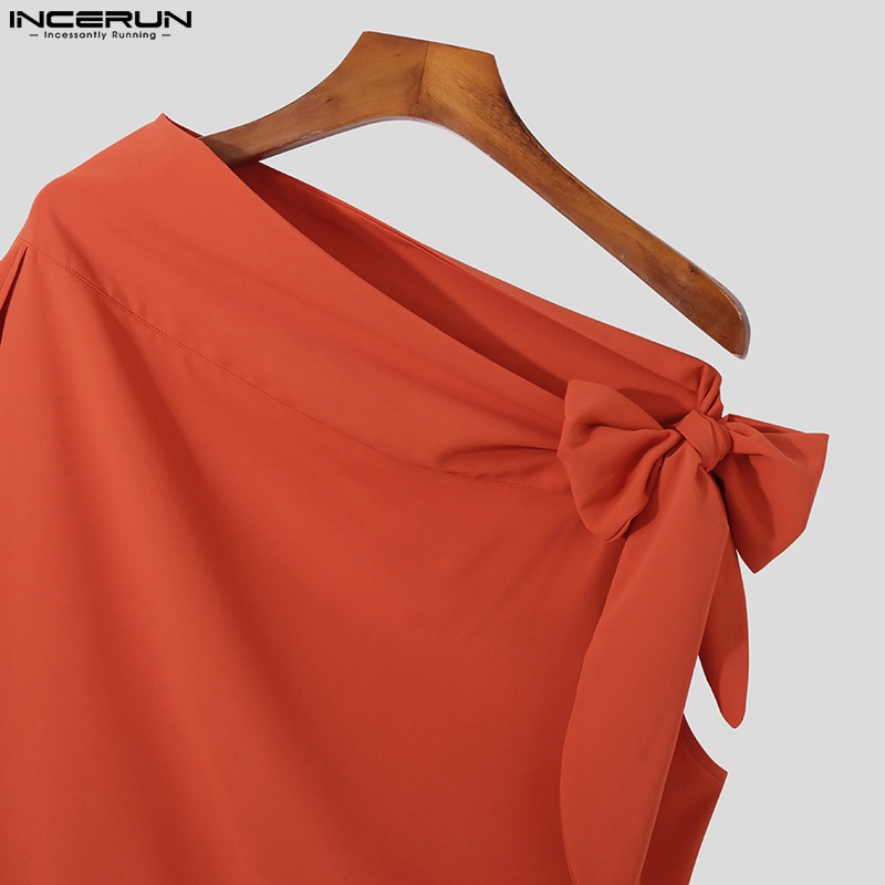 INCERUN Áo Thun Dáng Rộng Màu Trơn Thiết Kế Đơn Giản Thời Trang Cho Nam