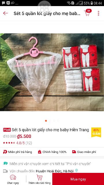 sét 5 quần lót giấy baby Hiền Trang ĐỎ