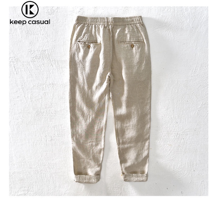 Quần Dài Vải Lanh Cotton Dáng Suông Rộng Co Giãn Màu Trơn Thời Trang Cho Nam