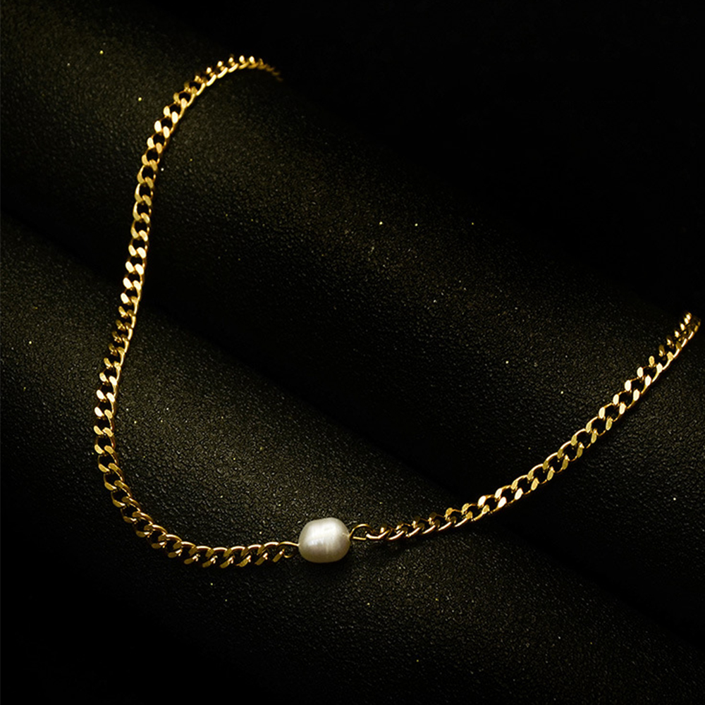 FORBETTER Women Necklace Simple Women Jewelry Pearl Choker Geometry Fashion Metal Freshwater Pearl Ladies Vintage Clavicle Chain/Multicolor