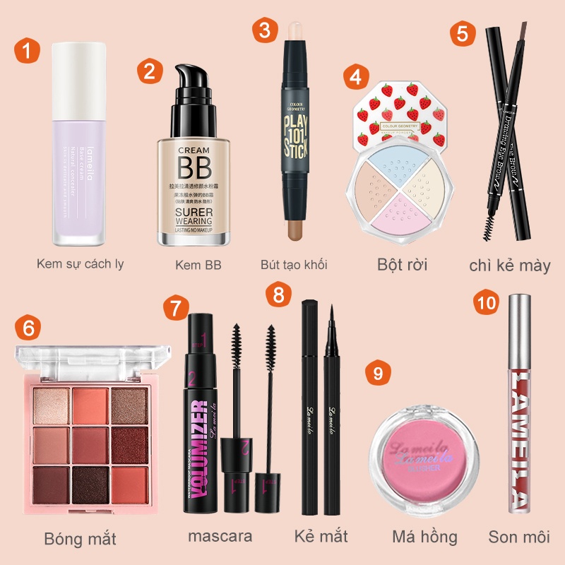 Bộ trang điểm cá nhân Lameila 10 món đầy đủ từ a đến z bộ makeup kết hợp Đầm nữ Giày nữ xinh set trang điể-URBLML-T10