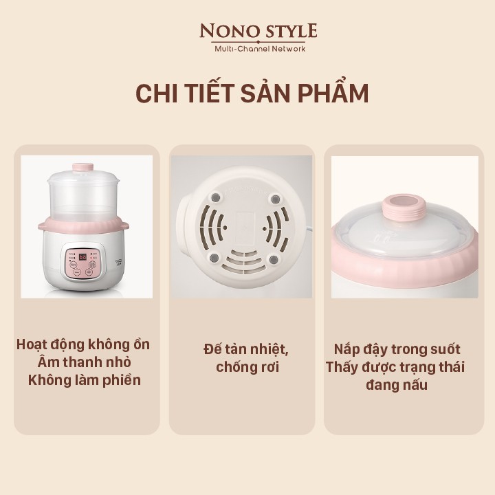 Nồi hầm cháo hẹn giờ đa năng hầm chậm, ninh yến, tiềm cách thủy - Lotor 0.8 Lít D08  - BẢO HÀNH 12 THÁNG