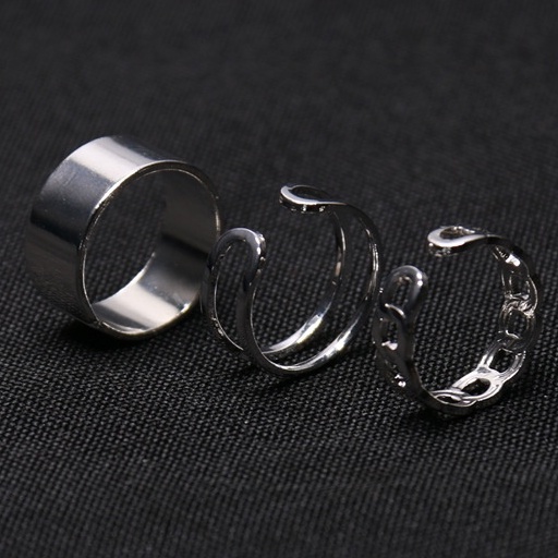 Set 3 Nhẫn Mạ Bạc Phong Cách Hip Hop Thời Trang Cho Nữ