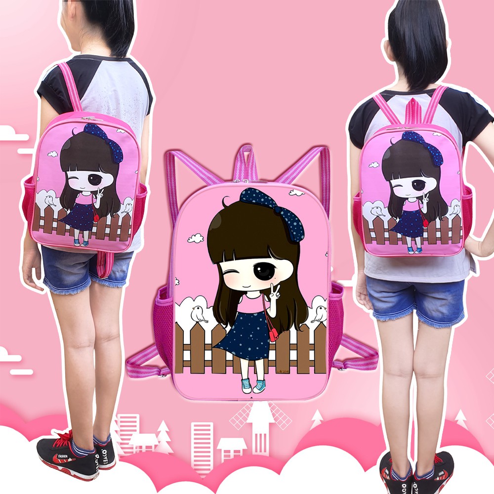 Balo Giá Rẻ in Hình Chibi Dành Đi Học mẫu Giáo, Học Thêm Phiên Bản Màu Hồng