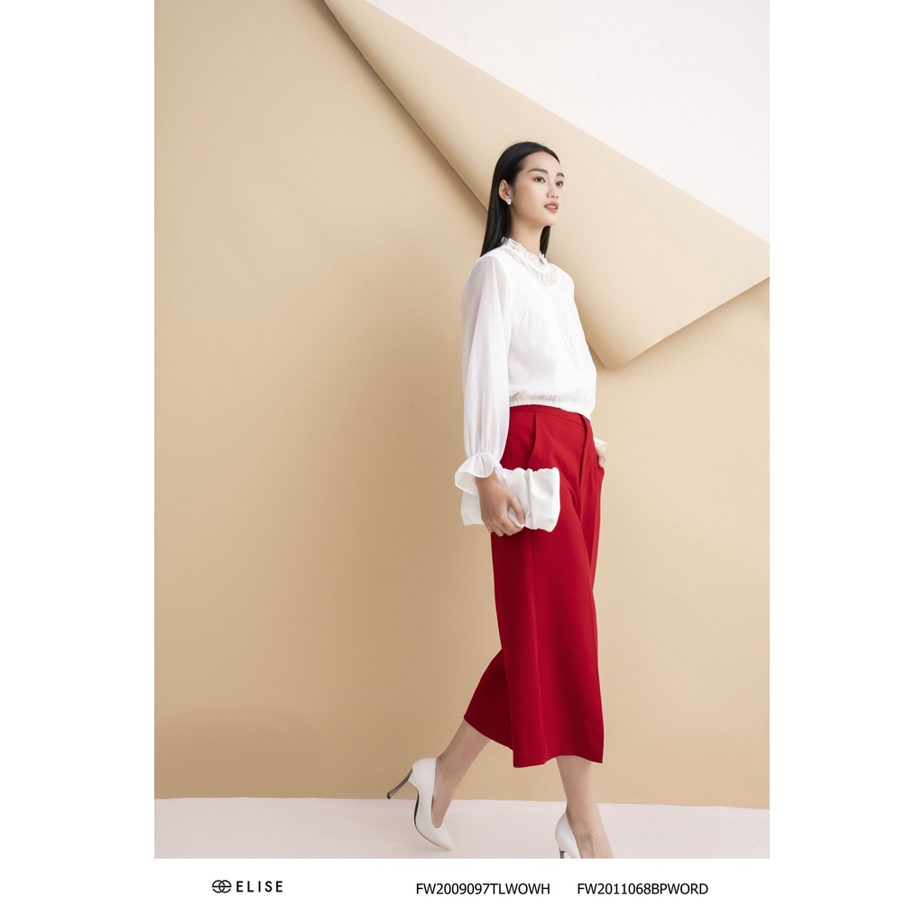 Áo sơ mi trắng phối ren thiết kế Elise FW2009097TLWOWH