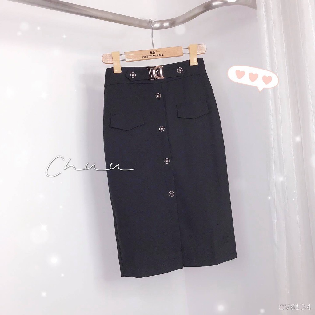 Chân váy bút chì công sở nữ kiểu viền nút, đai chữ DD CHUU CV6134 | BigBuy360 - bigbuy360.vn