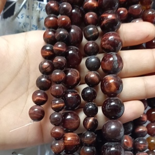 Một hạt đá mắt hổ đỏ loại 1A size 8mm 10mm 12mm 14mm- có lỗ xỏ làm vòng hạt