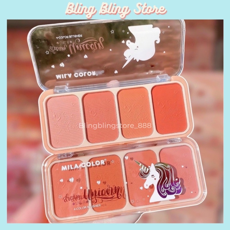 Bảng Phấn Má Phấn Mắt 4 Ô Trang Điểm Makeup Cá Nhân Unicorn - Mila Color
