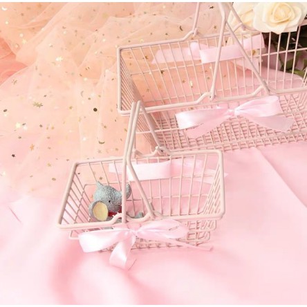 [XỊN_RẺ] Giỏ Sắt Nơ Hồng Pastel Phụ Kiện Chụp Anhr Trang Trí Nhà Và Cửa Hàng Rất Xinh 2 Size