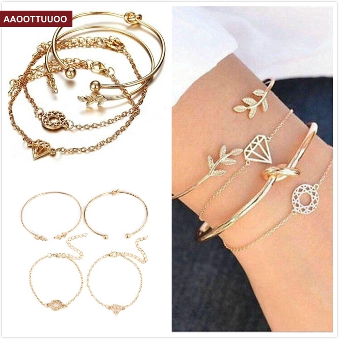 Set 4 Vòng Tay Hợp Kim Thiết Kế Đơn Giản Cá Tính Cho Nữ