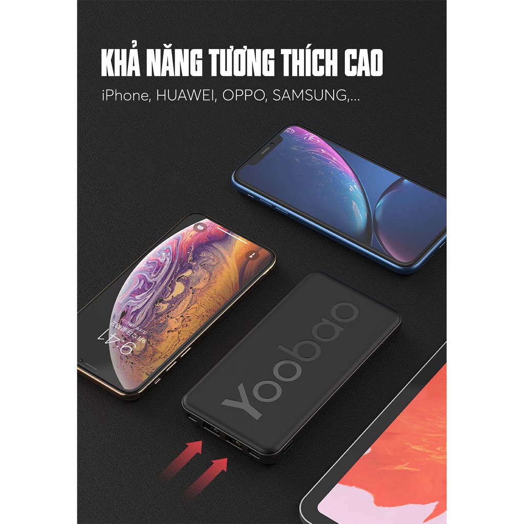 Pin sạc dự phòng chính hãng Yoobao 10000 mAh P10T- 2 cổng USB- Hỗ trợ sạc 2 máy- Có đèn LED báo dung lượng