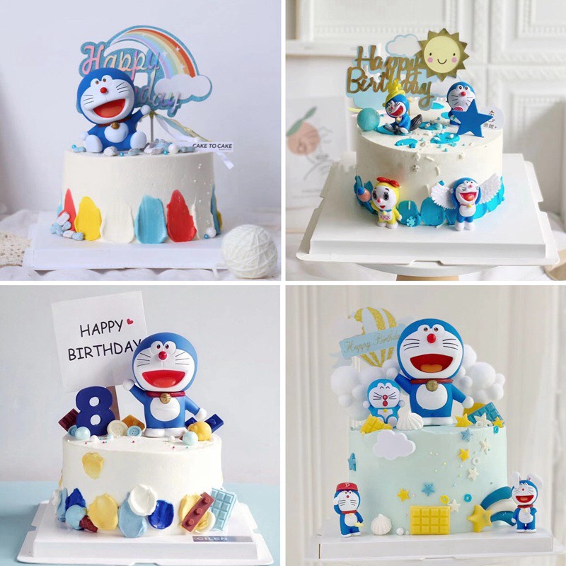 Phụ kiện trang trí bánh kem sinh nhật - Túi 4 mèo Doraemon, Doremon trang trí bánh