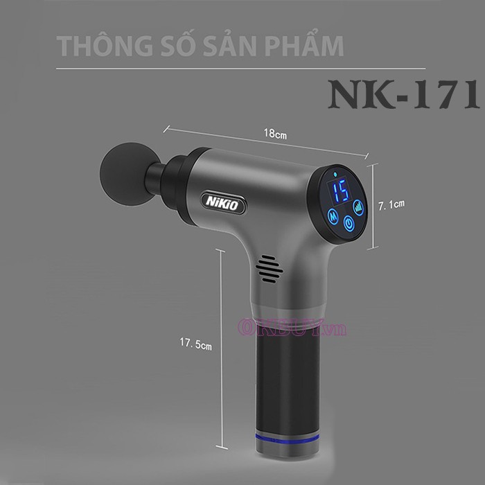 Súng Massage Giảm Căng Cơ Đau Nhức Nikio Nhật Bản NK-171 - 6 đầu, 6 tốc độ, 5 kiểu - Xám
