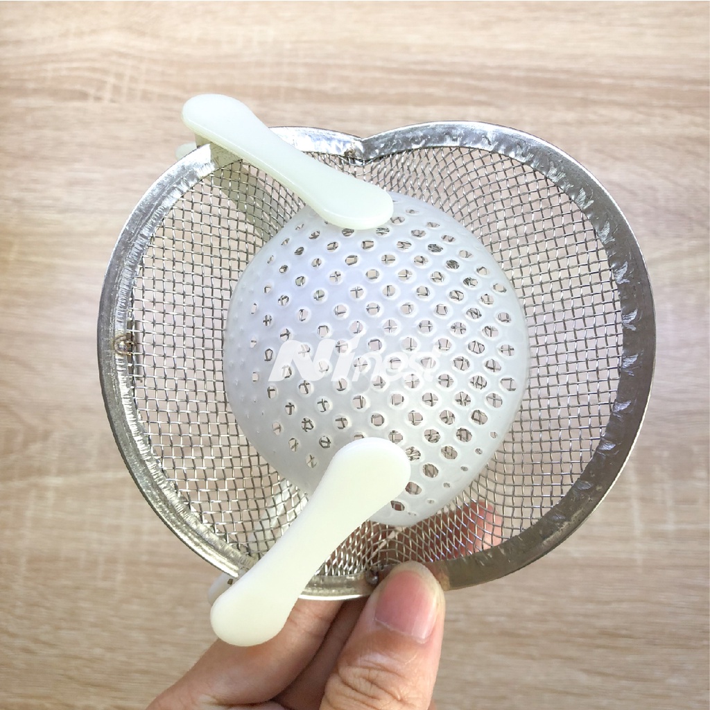 Combo khuôn đắp yến, định hình tổ kèm 2 kẹp nhựa - Bộ khuôn tinh chế lưới inox vành tròn lớn, khuôn nhựa chiếc lá I-02