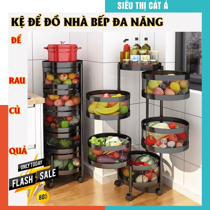 Kệ đa năng để đồ nhà bếp, kệ để rau củ quả đa năng, không cần lắp ráp, có bánh xe xoay 360 độ