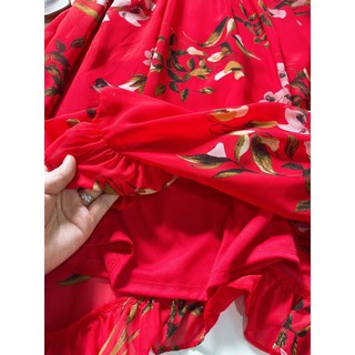Đầm Voan Hoa Đỏ Phối Bèo