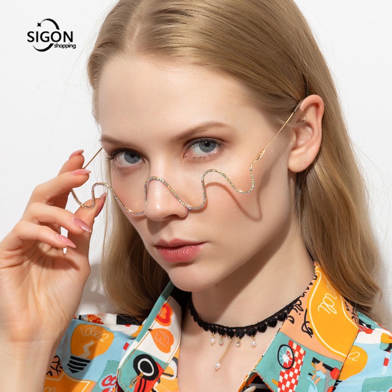 Mắt Kính Không Tròng Đính Đá Thời Trang Sành Điệu Cho Nữ